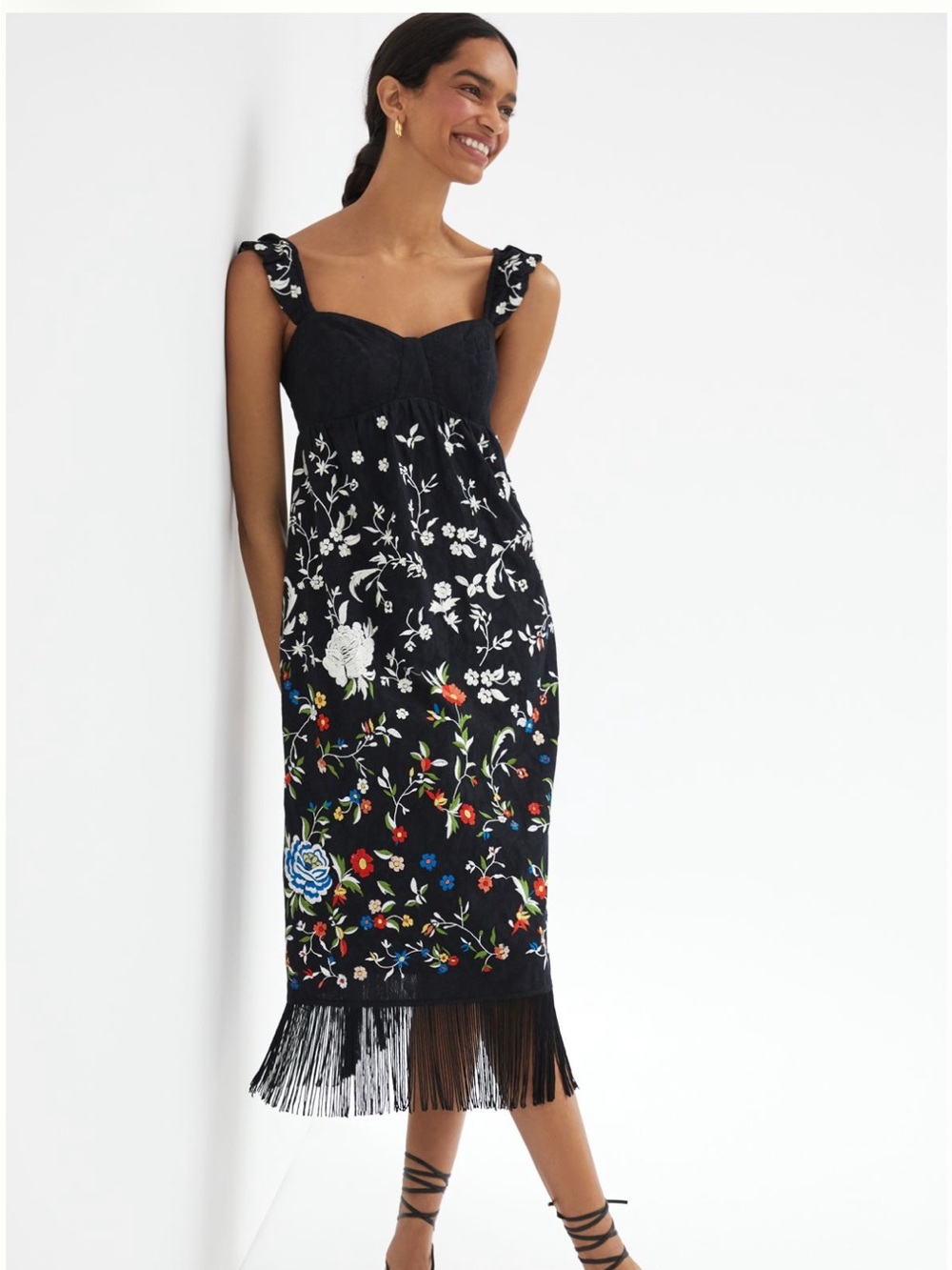 Cap Sleeve Fringe Midi Dress